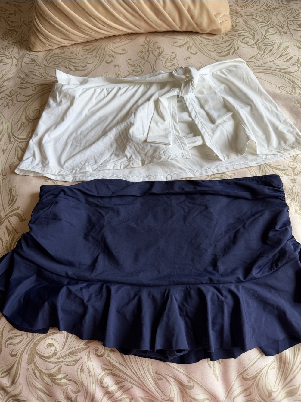 Navy Ruffled Skater Swim Skirt with White Tie swim skirt and black swim skirt